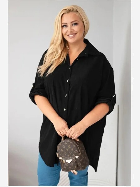 Dámska košeľa Plus Size z viskózy manžestrová so zapínateľnými rukávmi čierna