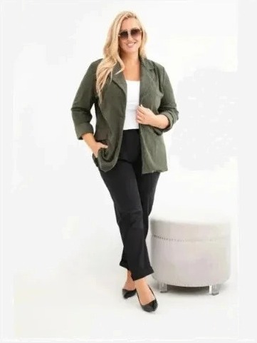 Dámske sako Plus Size manžel s klopami a vreckami khaki