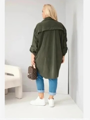 Dámska košeľa Plus Size z viskózy manžestrová s odopínateľnými rukávmi khaki