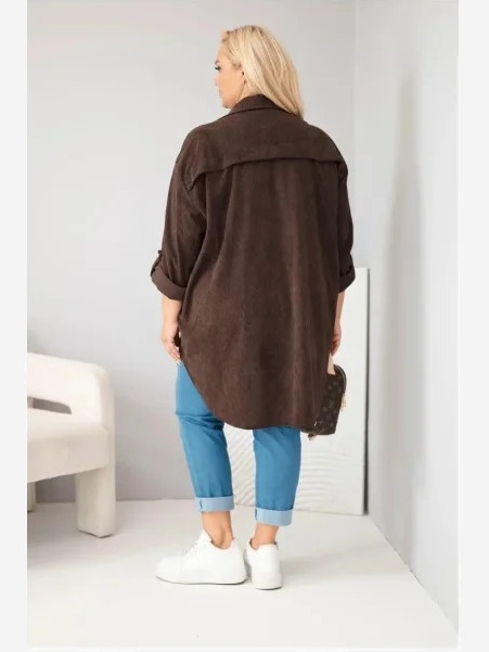 Dámska košeľa Plus Size z viskózy kordová so sťahovacími rukávmi hnedá