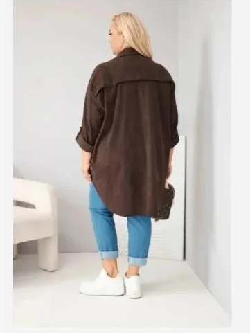 Dámska košeľa Plus Size z viskózy kordová so sťahovacími rukávmi hnedá