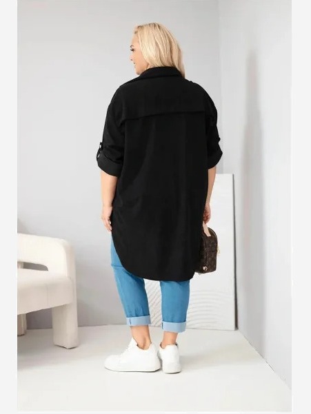 Dámska košeľa Plus Size z viskózy manžestrová so zapínateľnými rukávmi čierna