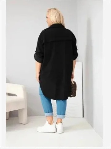 Dámska košeľa Plus Size z viskózy manžestrová so zapínateľnými rukávmi čierna