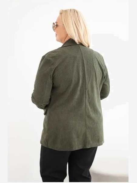 Dámske sako Plus Size manžel s klopami a vreckami khaki