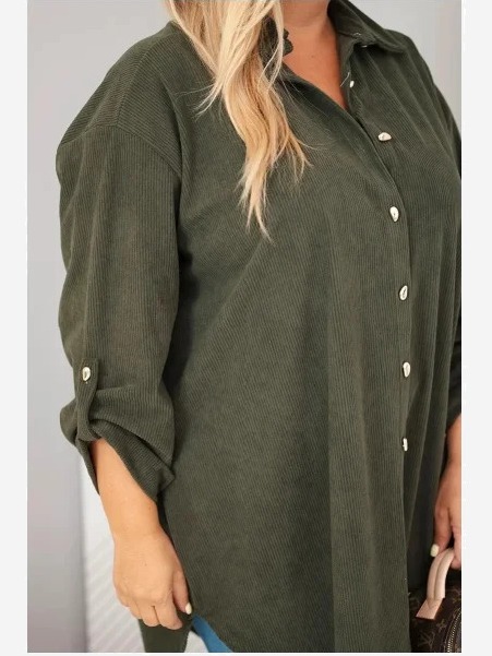 Dámska košeľa Plus Size z viskózy manžestrová s odopínateľnými rukávmi khaki