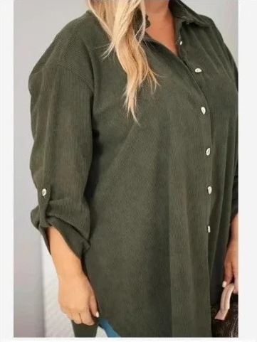 Dámska košeľa Plus Size z viskózy manžestrová s odopínateľnými rukávmi khaki