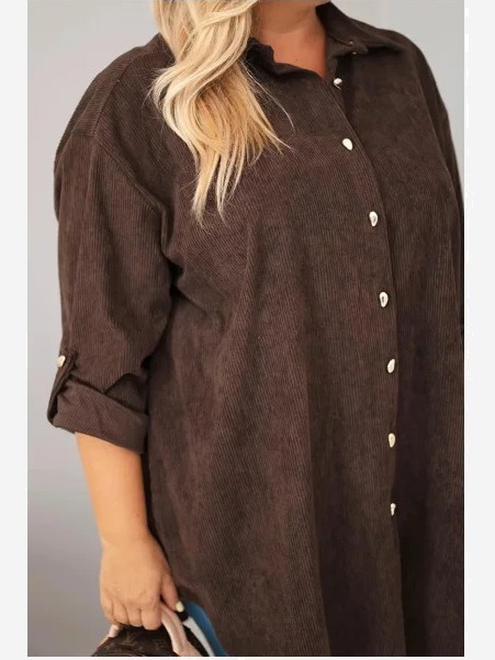 Dámska košeľa Plus Size z viskózy kordová so sťahovacími rukávmi hnedá