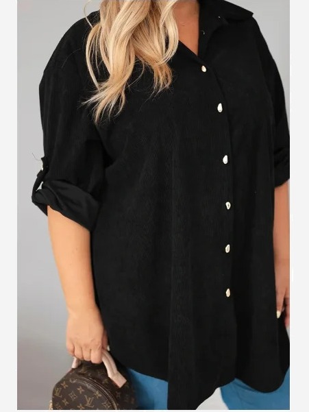 Dámska košeľa Plus Size z viskózy manžestrová so zapínateľnými rukávmi čierna
