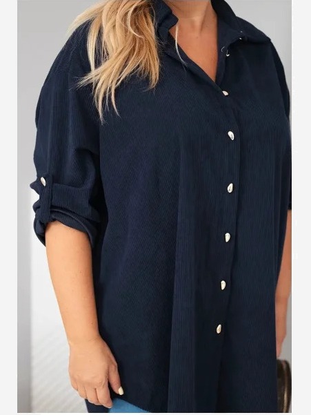Dámska košeľa Plus Size z viskózy manšestrová so zapínateľnými rukávmi modrá