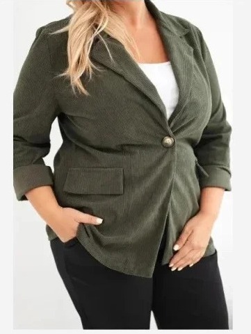 Dámske sako Plus Size manžel s klopami a vreckami khaki