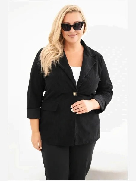 Dámske plus size manžestrové s klopami a vreckami biela czarna