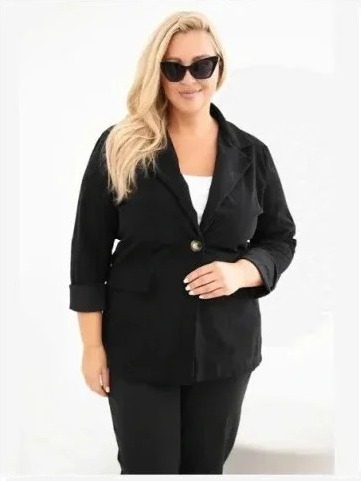 Dámske plus size manžestrové s klopami a vreckami biela czarna