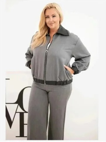 Dámsky komplet Plus Size s mikinou na zips a širokými nohavicami grafitový