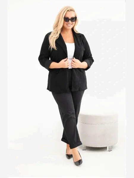Dámske plus size manžestrové s klopami a vreckami biela czarna