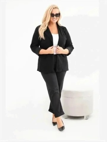 Dámske plus size manžestrové s klopami a vreckami biela czarna