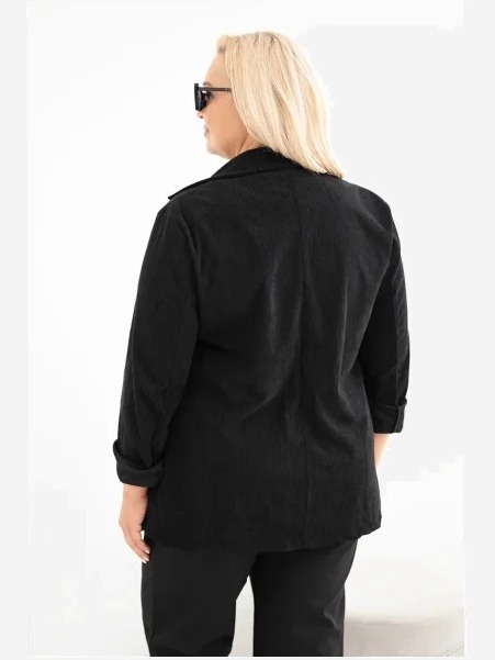 Dámske plus size manžestrové s klopami a vreckami biela czarna