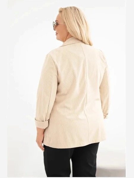 Dámske sako Plus Size manžestrové s klopami a vreckami béžová