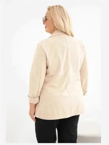 Dámske sako Plus Size manžestrové s klopami a vreckami béžová