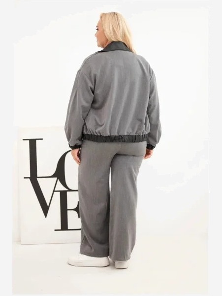 Dámsky komplet Plus Size s mikinou na zips a širokými nohavicami grafitový