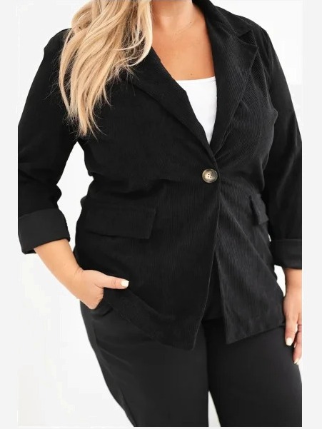 Dámske plus size manžestrové s klopami a vreckami biela czarna