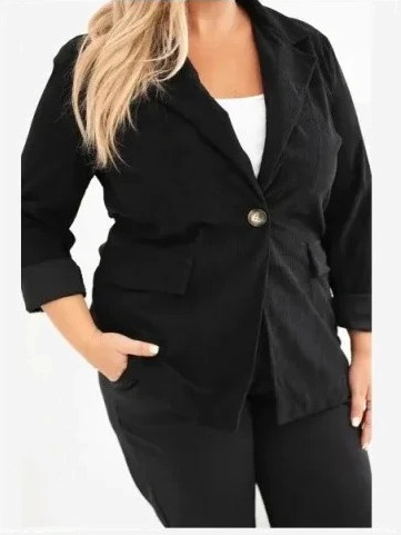 Dámske plus size manžestrové s klopami a vreckami biela czarna