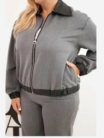 Dámsky komplet Plus Size s mikinou na zips a širokými nohavicami grafitový