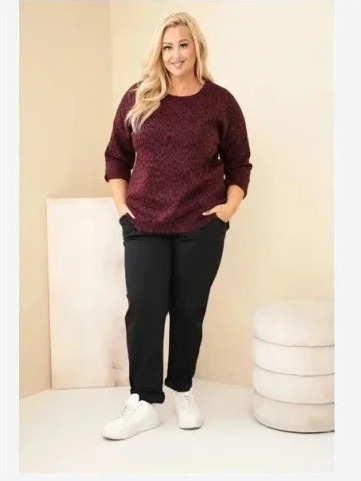Dámska blúzka Plus Size s leopardím vzorom so dlhším zadným dielom bordová