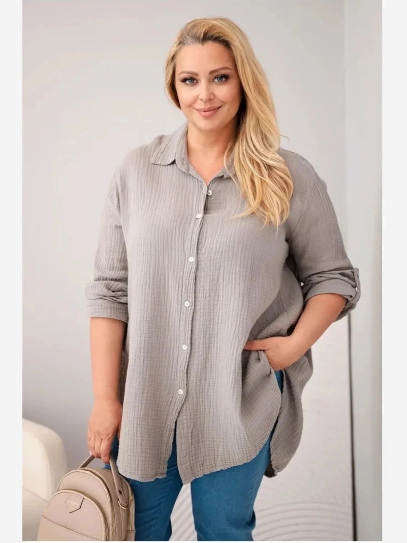 Bavlnená mušelínová košeľa Plus Size fango