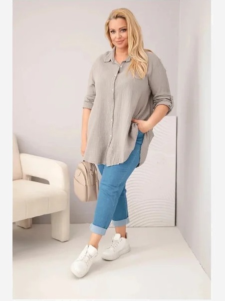 Bavlnená mušelínová košeľa Plus Size fango