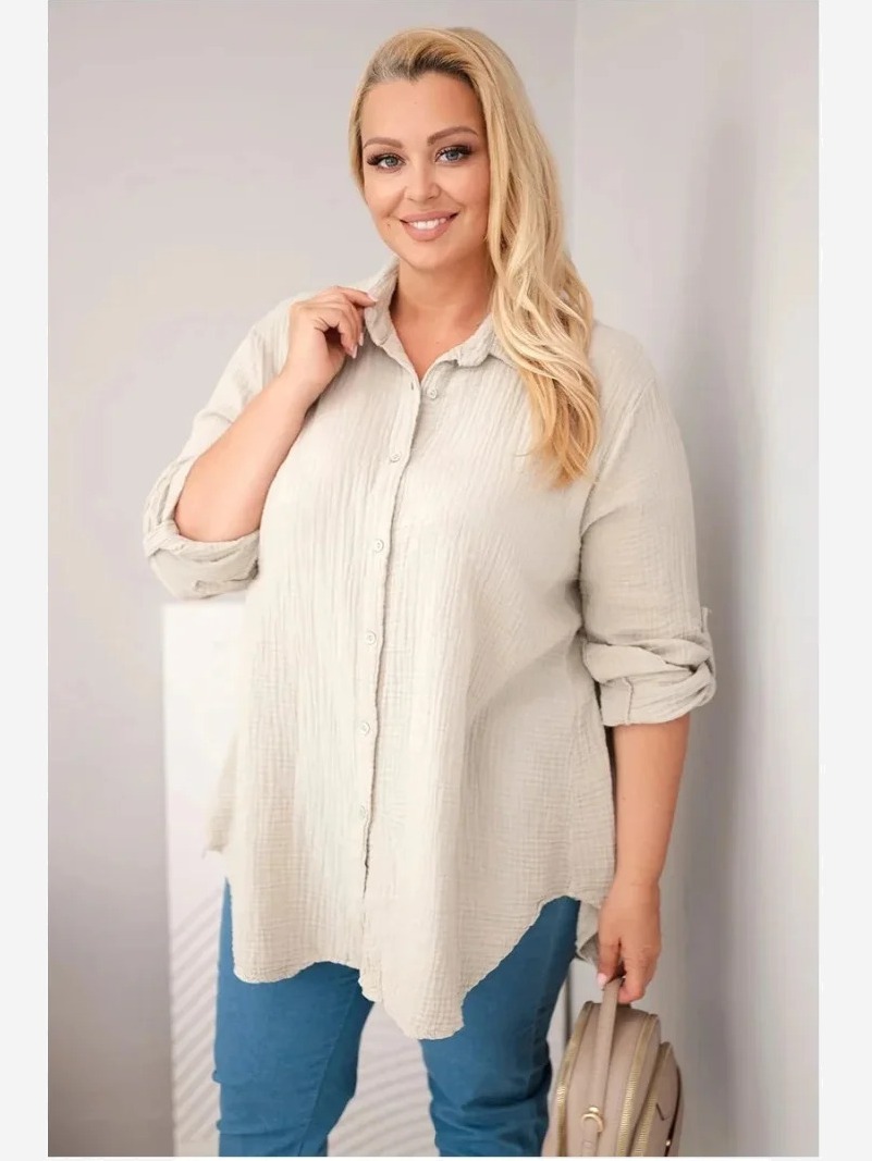 Košeľa bavlnená mušelínová Plus Size tmavohnedá