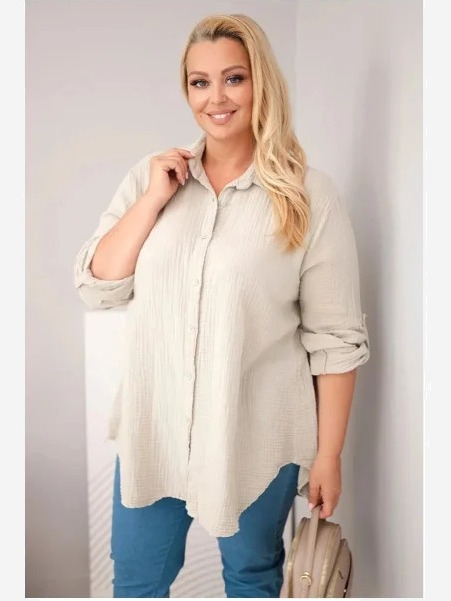 Košeľa bavlnená mušelínová Plus Size tmavohnedá