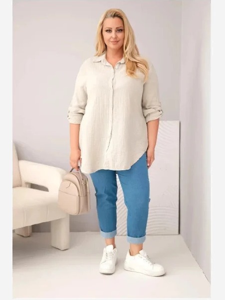 Košeľa bavlnená mušelínová Plus Size tmavohnedá