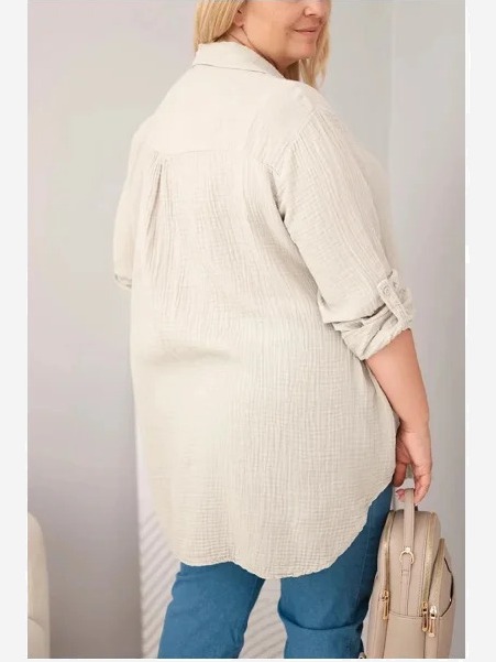 Košeľa bavlnená mušelínová Plus Size tmavohnedá