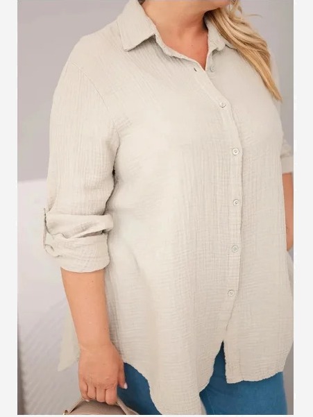 Košeľa bavlnená mušelínová Plus Size tmavohnedá