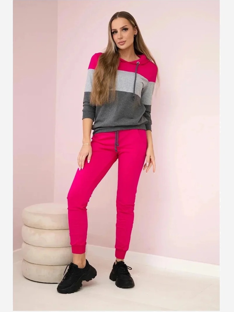 Súprava s farebnými pruhmi fuchsie+šedá