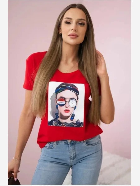 Tričko s grafikou ženy červená