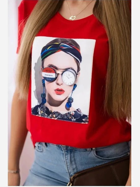 Tričko s grafikou ženy červená