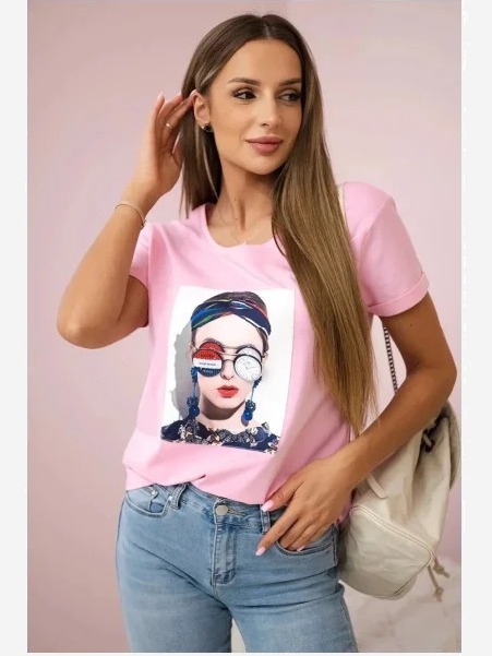 Tričko s grafikou ženy prášková ružová