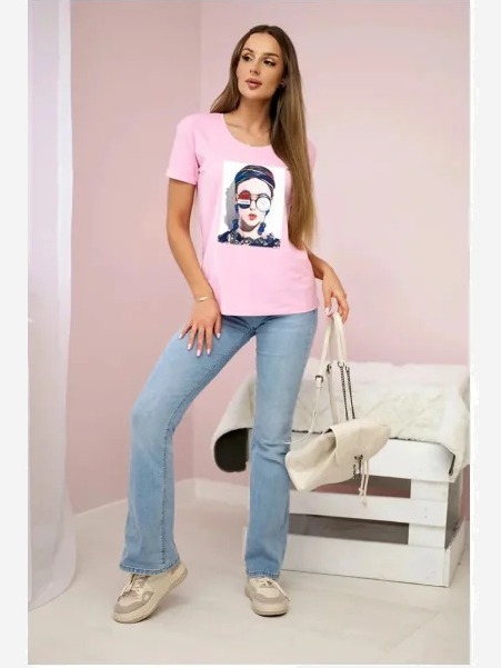 Tričko s grafikou ženy prášková ružová