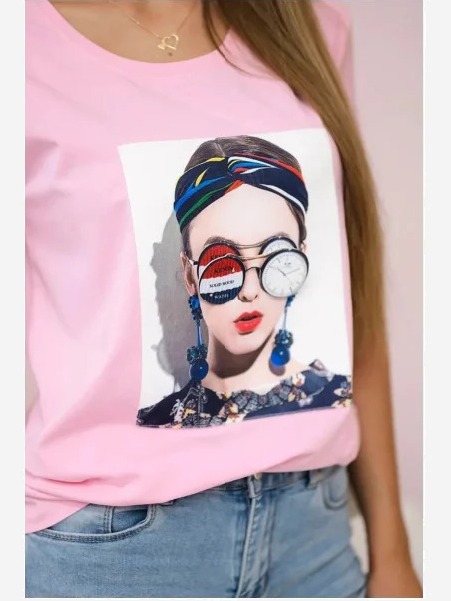 Tričko s grafikou ženy prášková ružová