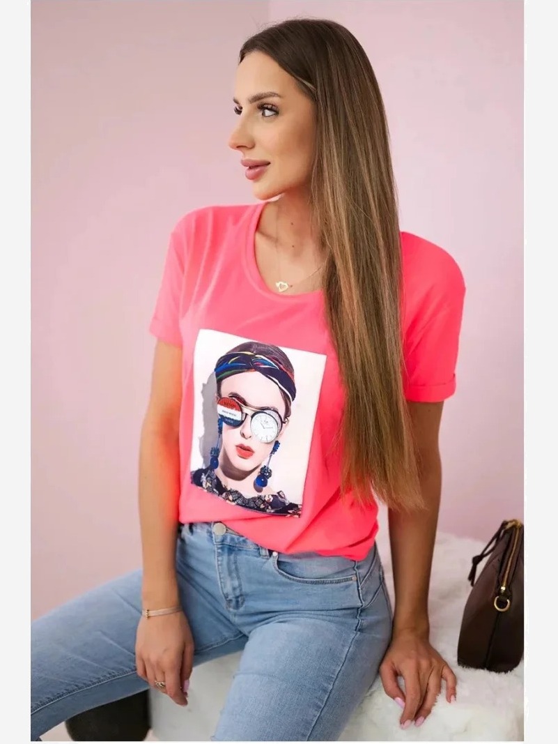 Tričko s grafikou ženy ružový neón