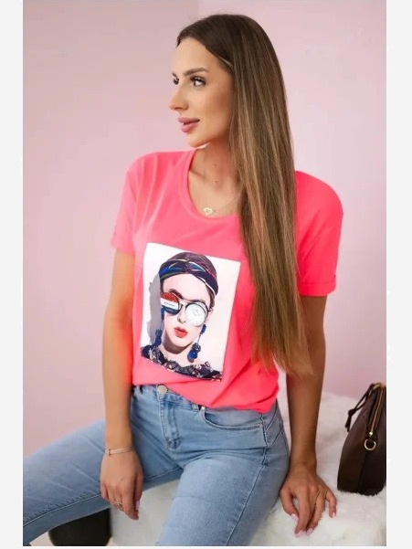 Tričko s grafikou ženy ružový neón