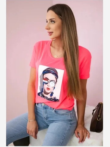 Tričko s grafikou ženy ružový neón