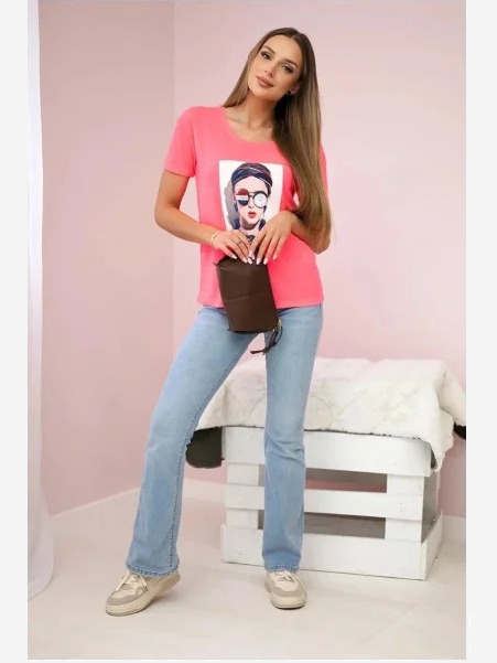 Tričko s grafikou ženy ružový neón