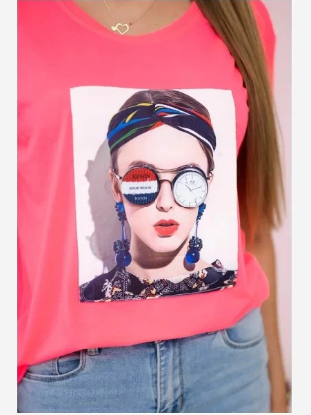 Tričko s grafikou ženy ružový neón