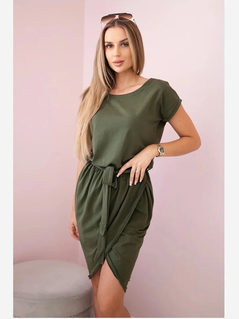 Viazané šaty so skladanou spodnou časťou khaki