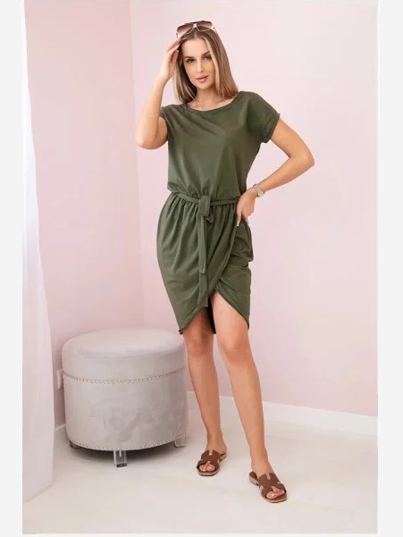 Viazané šaty so skladanou spodnou časťou khaki