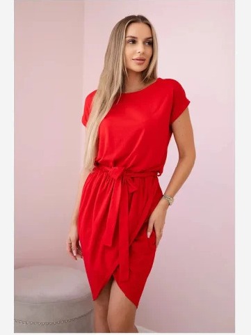 Viazané šaty so skladanou spodnou časťou červená