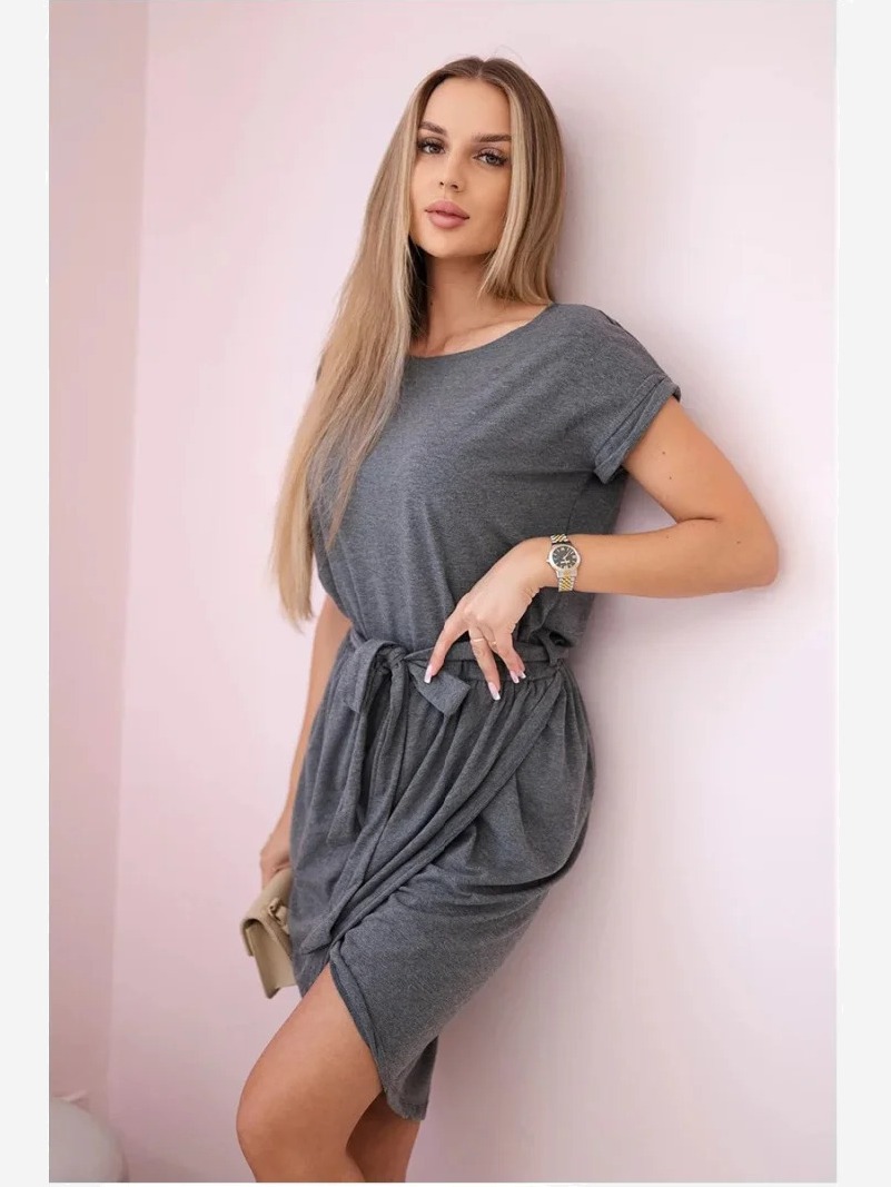 Viazané šaty so skladanou spodnou časťou sivá
