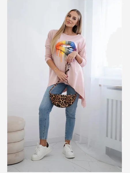 Blúzka oversize s potlačou dúhových pier ružová